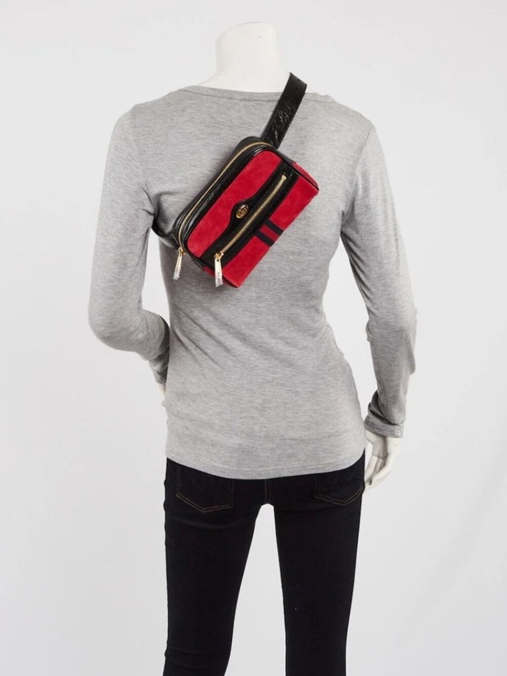 Gucci Red/Black Suede/Patent Leather Vintage Web Ophidia Small Belt Bag - Picture 5 of 12